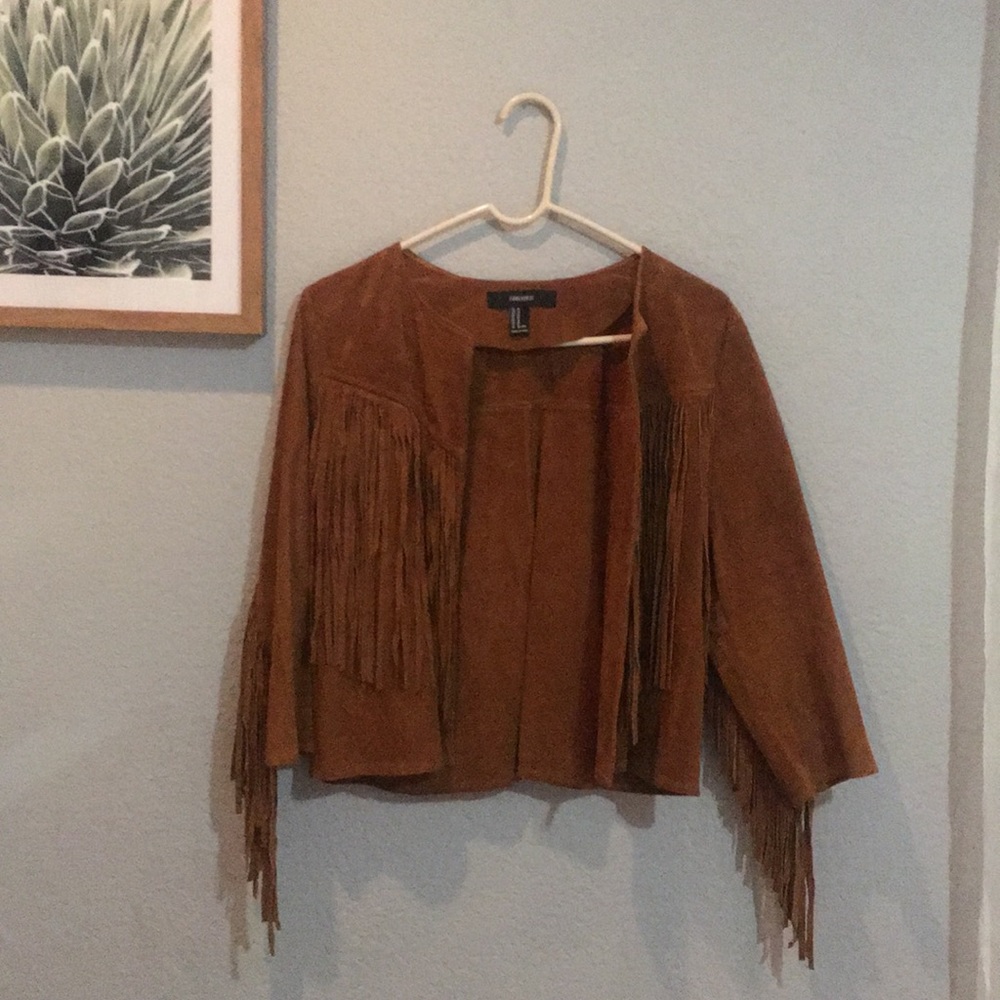 Forever 21 leather fringe jacket .